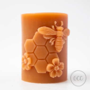Log with bees and honeycomb